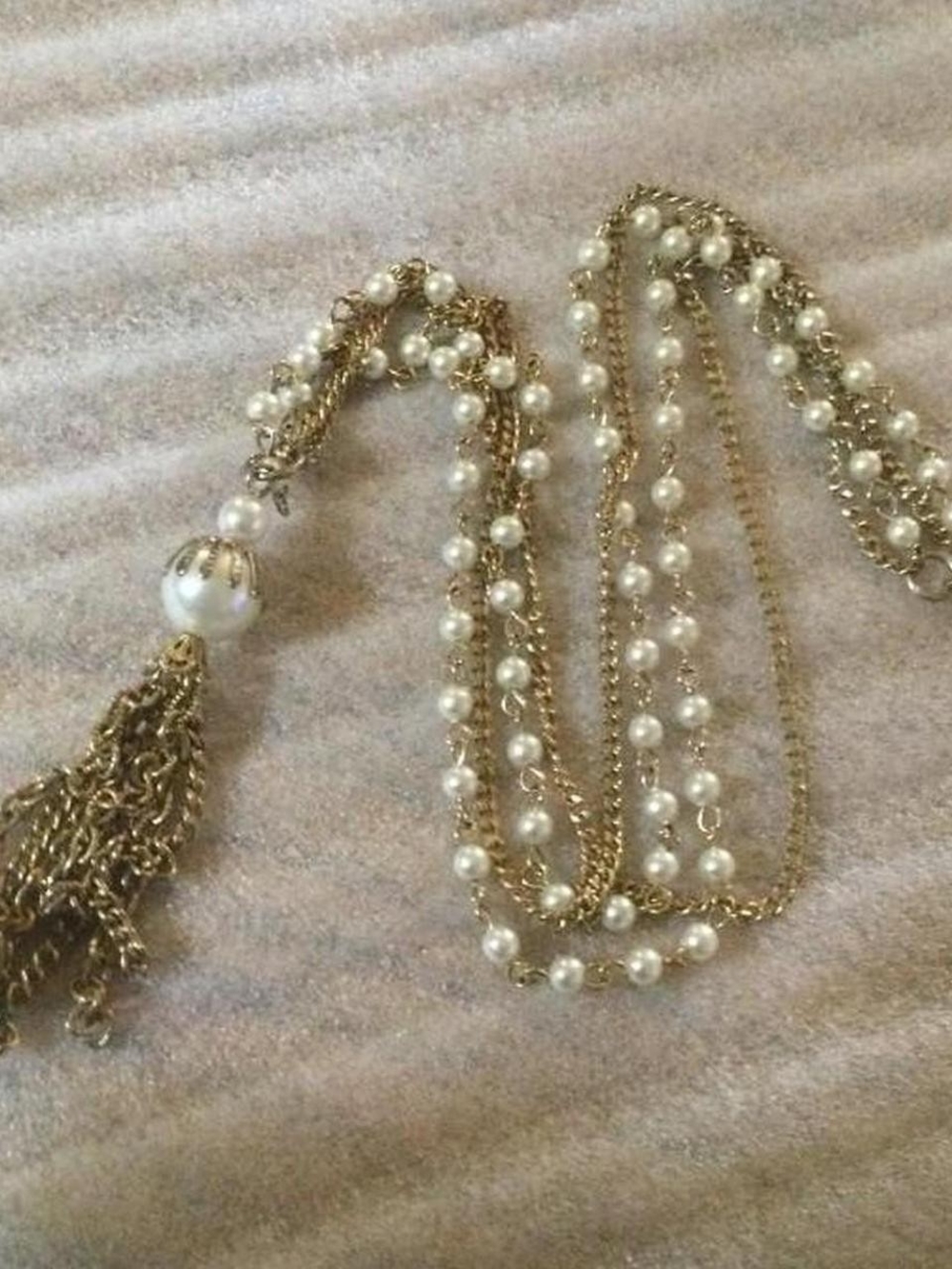 Gold and Pearl Multi-Strand Tassel Necklace